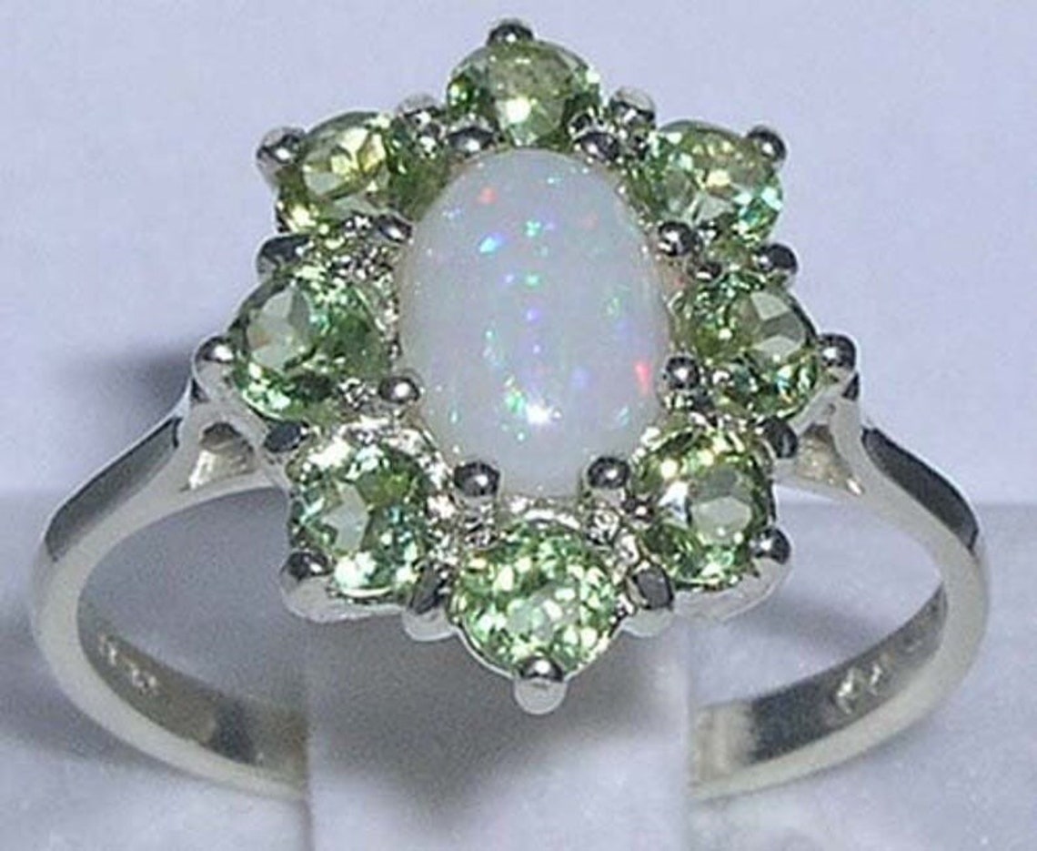 925 Sterling Silver 3ct Opal 3.5ct Peridot Engagement Ring Etsy UK