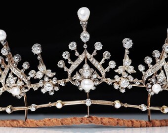 Bridal Tiara 36 ct Diamond 15 ct Natural Pearl Jewellery