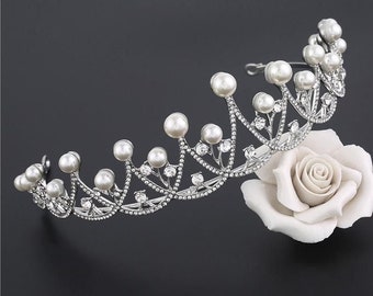 Bridal Tiara Setting 17 ct Diamond 35 ct Natural Pearl