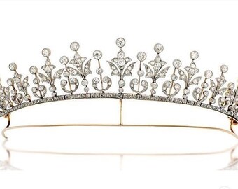 14ct Natural Rosecut Diamond Tiara Base Metal 925 Sterling Silver