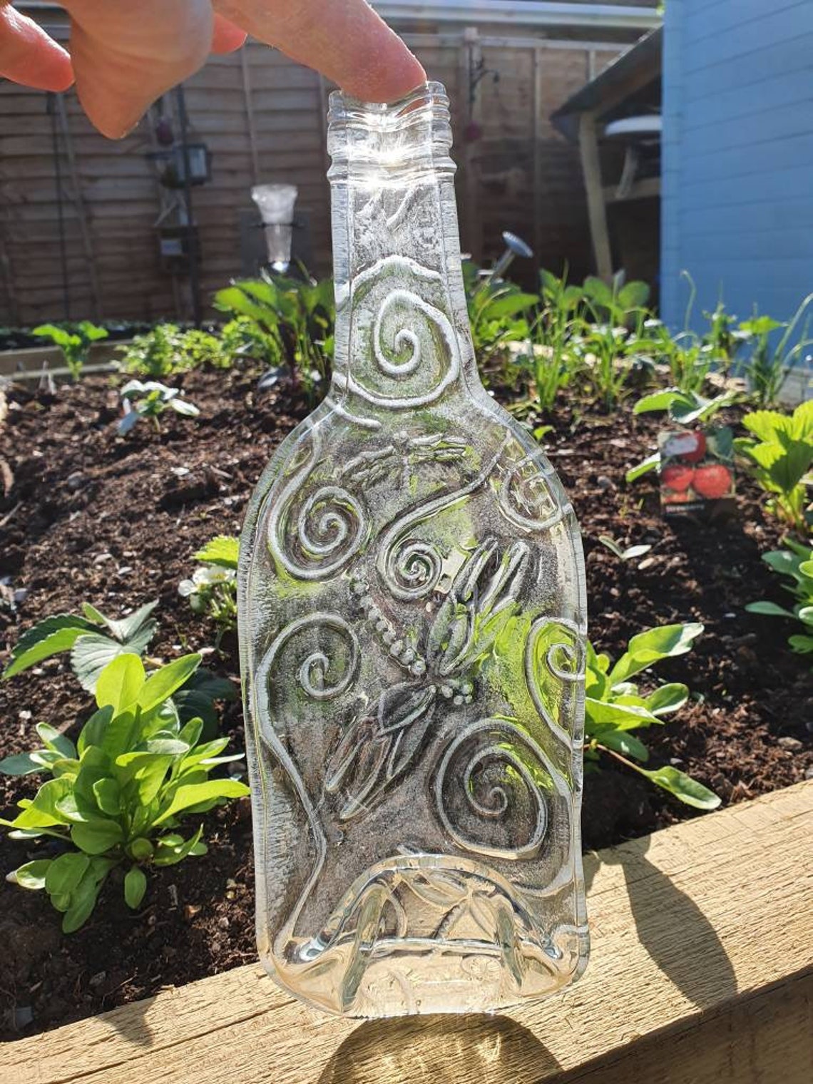 Patterned Glass Bottle Dish Etsy