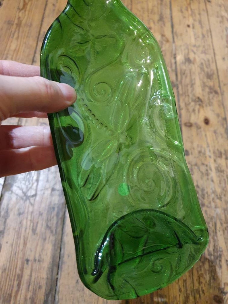 Patterned Glass Bottle Dish Etsy