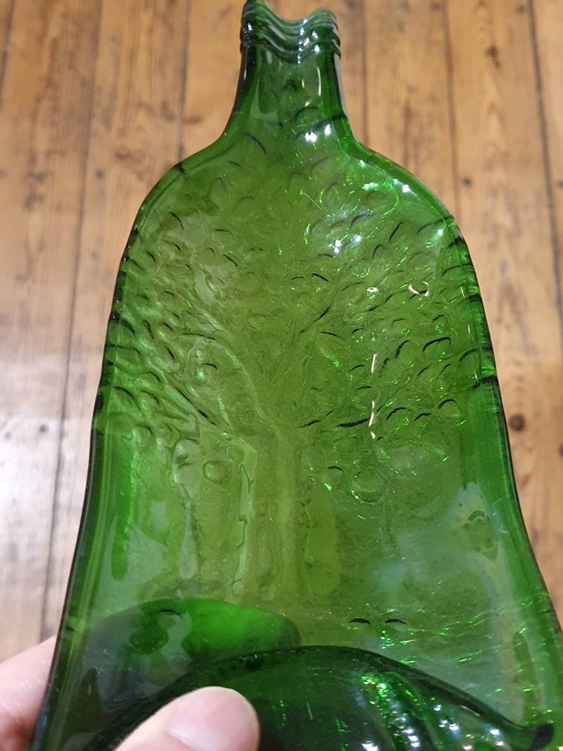 Patterned Glass Bottle Dish Etsy