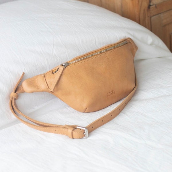 Leather sling bag woman Leather Fanny pack Soft leather belt bag men - Sling bag