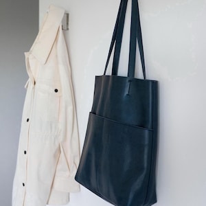 Leather Tote Bag, Blue Full Grain, Handmade Large Laptop Bag