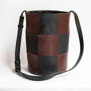 Leather checkered crossbody bag - Patchwork bucket bag