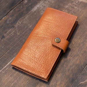 Portefeuille en cuir portefeuille fait main grand portefeuille en cuir pour femmes Slow fashion portefeuille bifold Caramel