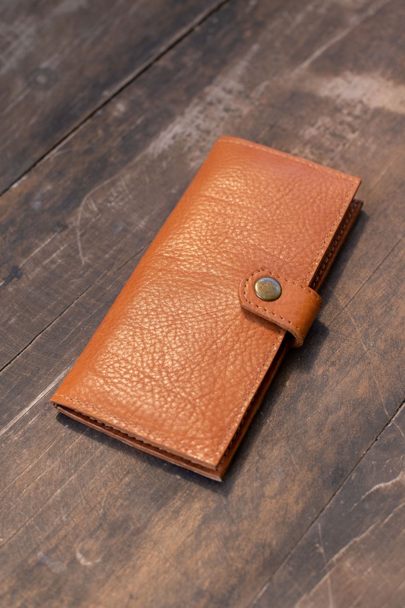 Portefeuille en cuir portefeuille fait main grand portefeuille en cuir pour femmes Slow fashion portefeuille bifold Caramel