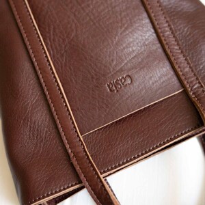 Close up of dark brown full grain leather showing vegetable tanned texture