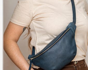 Sac banane en cuir pleine fleur tanné végétal, fait main