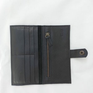 Portefeuille en cuir portefeuille fait main grand portefeuille en cuir pour femmes Slow fashion portefeuille bifold Black