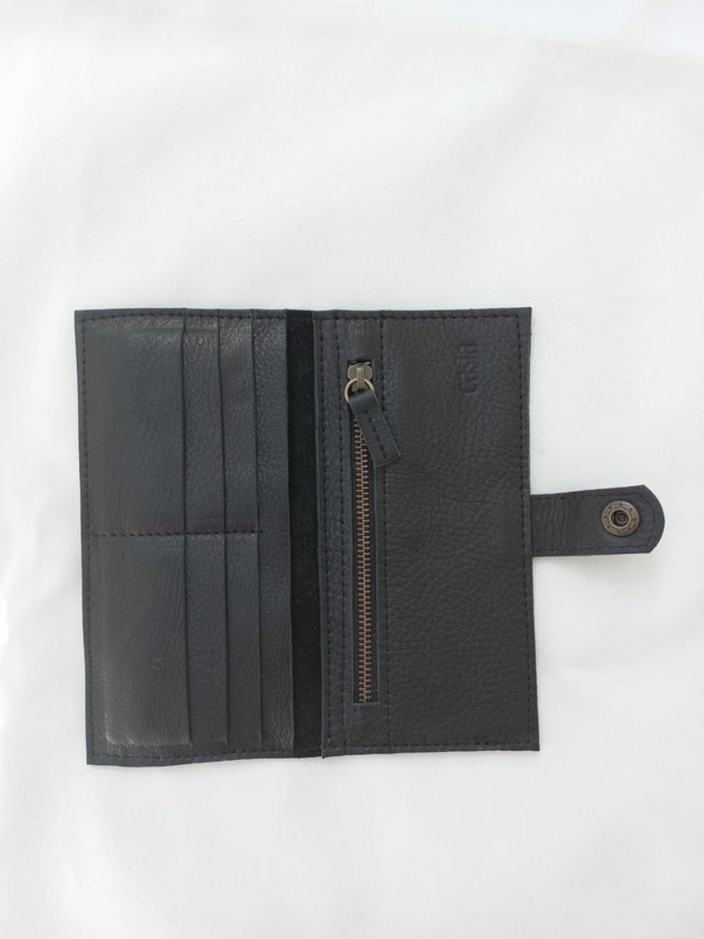 Portefeuille en cuir portefeuille fait main grand portefeuille en cuir pour femmes Slow fashion portefeuille bifold Black