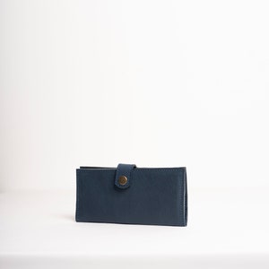Portefeuille en cuir portefeuille fait main grand portefeuille en cuir pour femmes Slow fashion portefeuille bifold Bleu