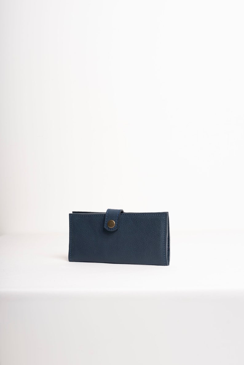 Portefeuille en cuir portefeuille fait main grand portefeuille en cuir pour femmes Slow fashion portefeuille bifold Bleu