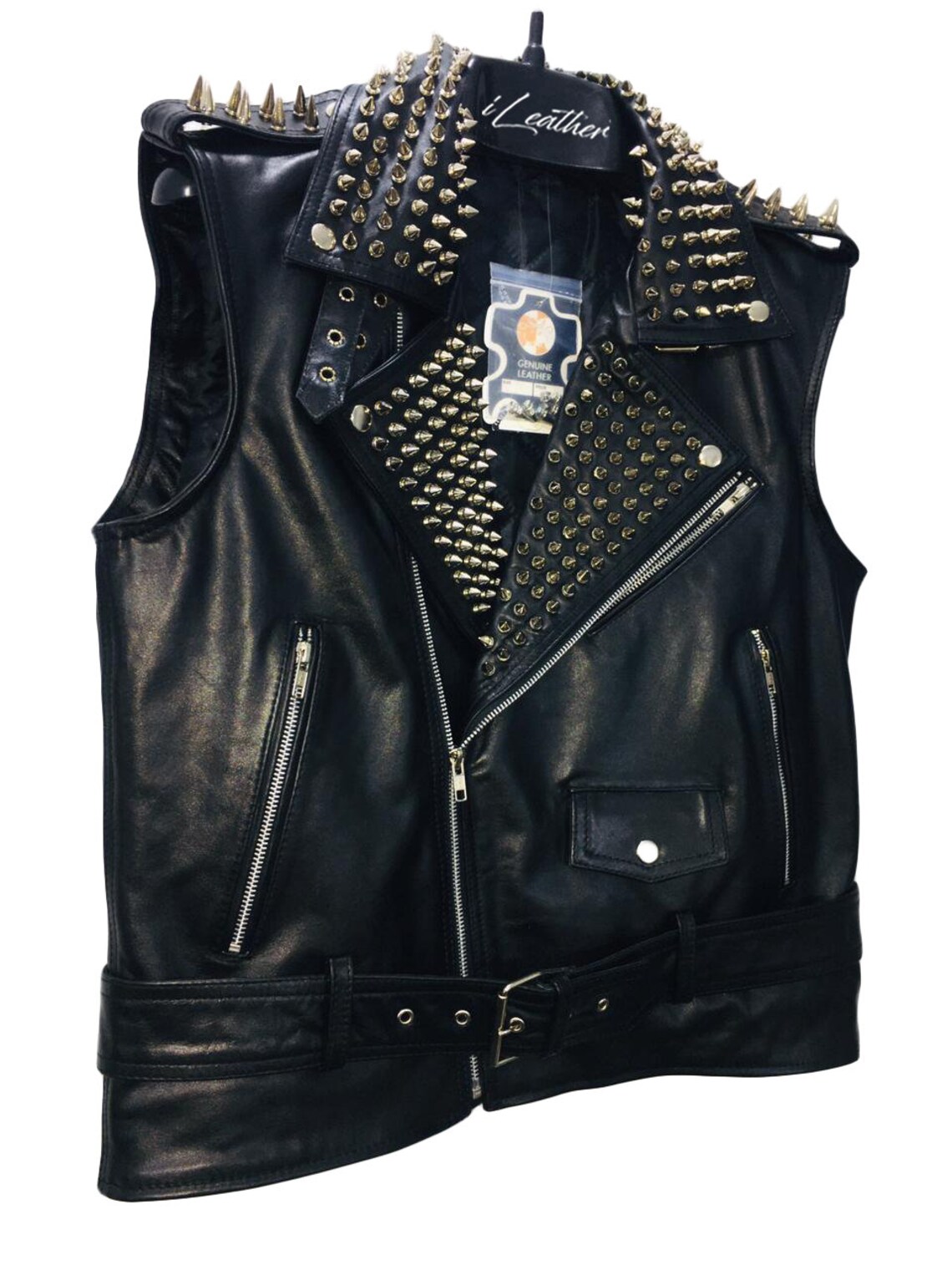 Steam Punk Studded Sleeveless Leather Handmade Jacket For Men Etsy