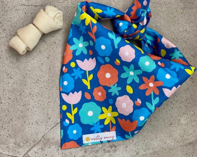 Brightly Colored Dog Bandana Blue Flowers Tulip Dog Bandana Fun Dog Bandana Flowered Dog Bandana Cute Dog Bandana Pretty Dog Bandana