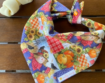 Fall Dog Bandana, Scarecrow Dog Bandana, Pumpkin Patch Dog Bandana, Fall Patchwork Dog Bandana, Scarecrows, Pumpkins, Harvest, Cute Bandana