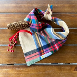 Plaid Flannel Dog Bandana, Red and Cream Plaid Flannel Dog Bandana, Christmas Dog Bandana, Holiday Dog Bandana, Winter Dog Bandana, Flannel
