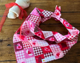Valentine’s Day Dog Bandana, Red Heart Dog Bandana, Red and pink Dog Bandana, Hearts, Valentine’s Day, Valentine Dogs, Puppy Love, Patchwork