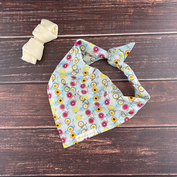 Bicycle Dog Bandana, Flower and Fruit Bicycle Dog Bandana, Cute and Fun Dog Bandana, Dog Gift, Pet Owner Gift, Bicycling, Dog Bandana, Bike