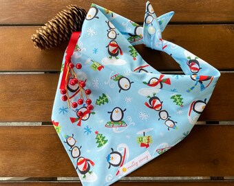 Penguin Dog Bandana, Winter Dog Bandana, Dancing Penguins, Holiday Dog Bandana, Penguins, Cute Christmas Bandana, Sledding Penguins, Skiing