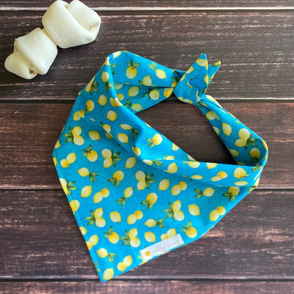 Lemon Dog Bandana, Blue Dog Bandana with Lemons, Pretty Dog Bandana, Summer Dog Bandana, Fruit Dog Bandana, Lemons, Puppy Bandana