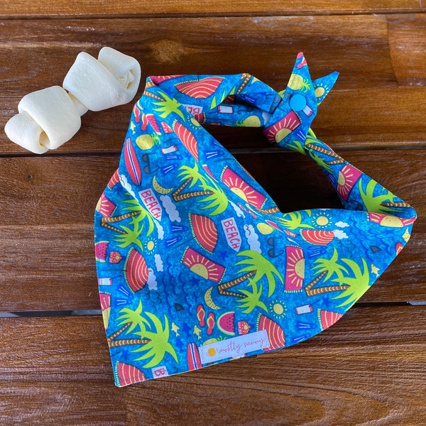 Summer Dog Bandana, Beach Dog Bandana, Palm Tree Dog Bandana, Flip Flops, Watermelon, Tropical Dog Bandana, Sunshine, Hawaiin Print, Drinks