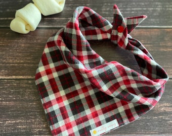 Red Gray and White Plaid Flannel Dog Bandana, Plaid Flannel Dog Bandana, Fall Dog Bandana, Winter Dog Bandana, Flannel Dog Bandana, Plaids