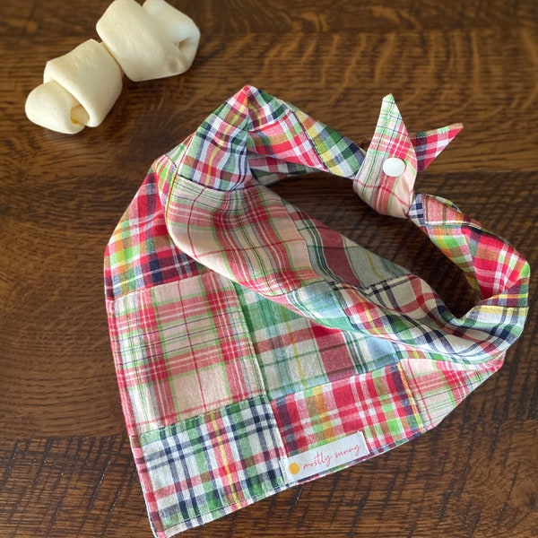 Plaid Dog Bandana, Madras Plaid Dog Bandana, Vacation Dog Bandana, Pink Plaid Dog Bandana, Madras Plaid, Summer Plaid, Dog Bandana, Madras