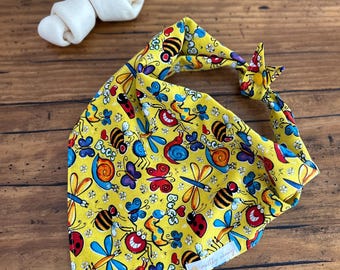 Bugs Dog Bandana, Yellow Dog Scarf, Insect Lovers, Bug Lovers, Snail Dog Bandana, Dragonfly Dog Bandana, Cute Dog Scarf, Summer Dog Scarf