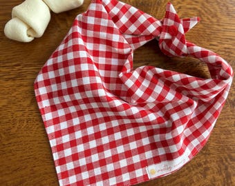 Red Gingham Dog Bandana, Red Checked Dog Bandana, Summer Dog Bandana, Picnic Dog Bandana, Red Checked Bandana, Picnic Decorations