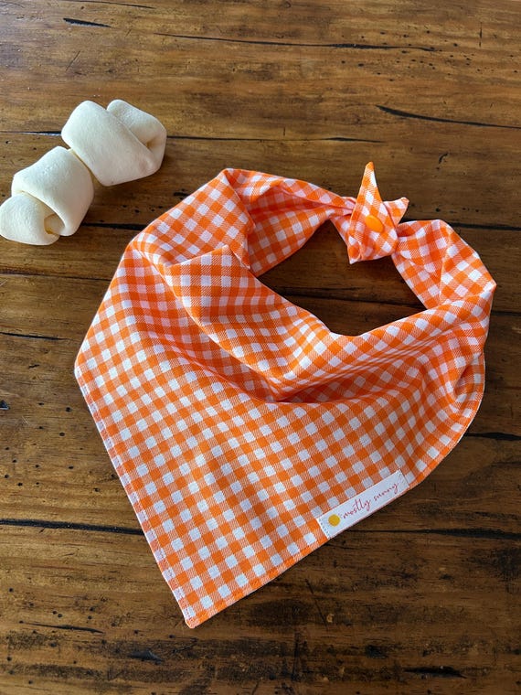 Orange and White Checked Dog Bandana, Orange and White Gingham Dog Bandana, Easter Dog Bandana, Checked Dog Bandana, Gingham, Summer Bandana