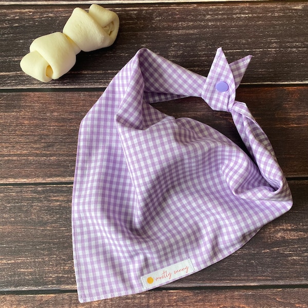 Purple and White Checked Dog Bandana, Light Purple and White Gingham Dog Bandana, Easter Dog Bandana, Checked Dog Bandana,Spring Dog Bandana