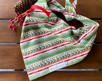 Christmas Dog Bandana, Winter Dog Bandana, Holiday Dog Bandana, Christmas Berries, Christmas Stripes, Festive Dog Bandana, Matching Bows