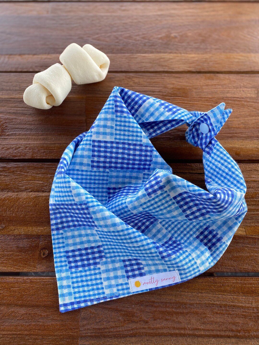Blue Gingham Dog Bandana, Patchwork Checked Dog Bandana, Spring Dog Bandana, Summer Dog Bandana