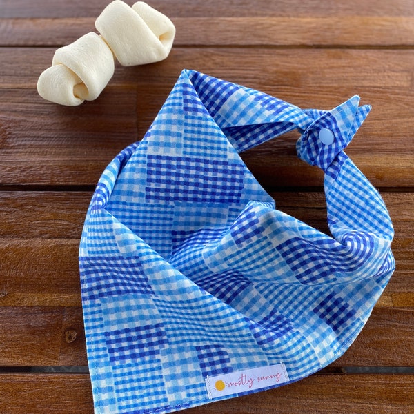 Blue Gingham Dog Bandana, Patchwork Checked Dog Bandana, Spring Dog Bandana, Summer Dog Bandana, Gingham, Boy Dog Bandana, Baby BoyShower