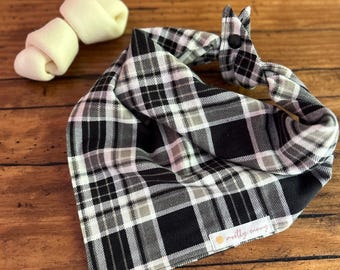 Plaid Flannel Dog Bandana, Black Flannel Dog Bandana, Fall Dog Bandana, Winter Dog Bandana, Black and White Plaid Flannel Dog Bandana