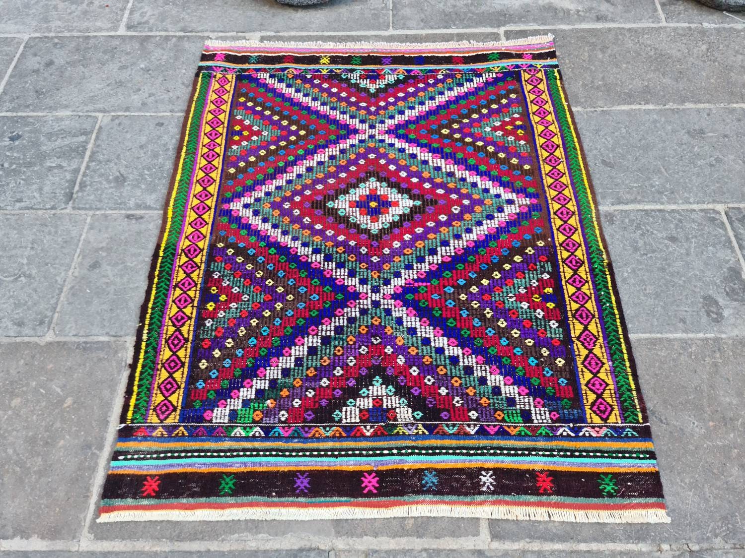 Kilim Rug Small, Turkish Rug, Boho Tissé Retro Oushak Home Decor, Afghan Kilim, 3.1x3.9 Ft