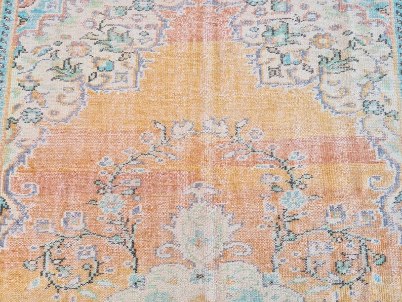 Area Rug Antique Oushak Carpet 6.2x10.5 ft Orange Purple Rug Vintage Rug Turkish Rug