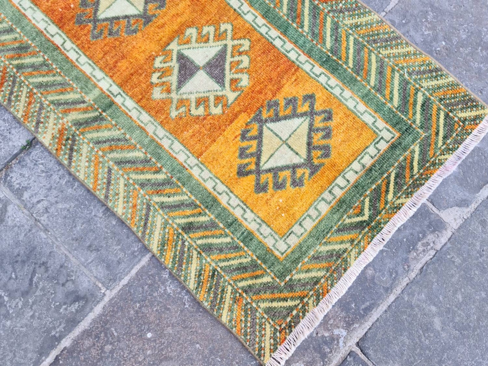 Burnt Orange Rug Turkish Rug 2x3.7 Ft Vintage Green Rug Etsy UK
