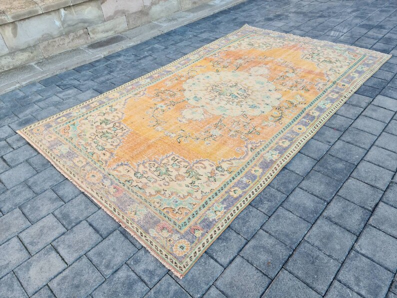 Area Rug Antique Oushak Carpet 6.2x10.5 ft Orange Purple Rug Vintage Rug Turkish Rug
