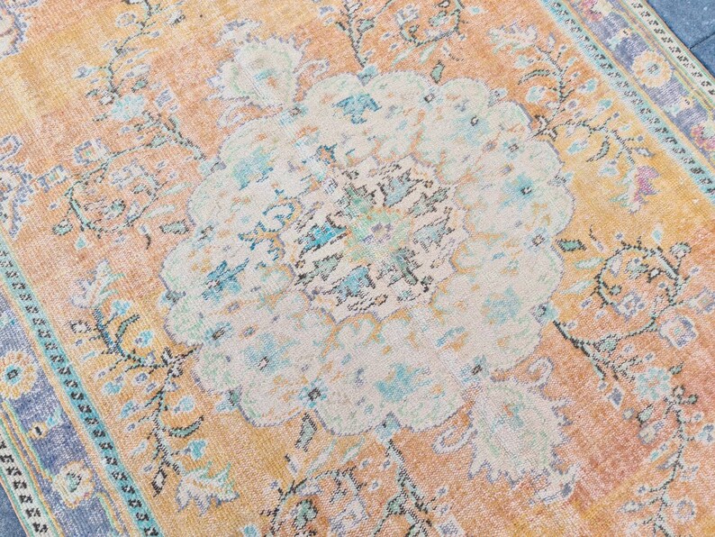Area Rug Antique Oushak Carpet 6.2x10.5 ft Orange Purple Rug Vintage Rug Turkish Rug