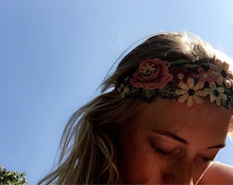 San Francisco inspired 60s  flower power hippy Embroidery headband.