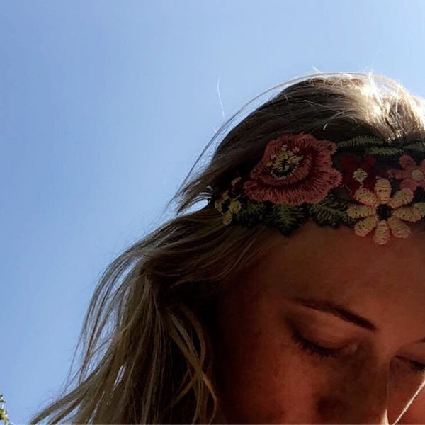 San Francisco inspired 60s  flower power hippy Embroidery headband.