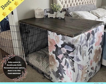 Farmhouse Dog Crate Table Top: Rustic Wood Kennel Cover