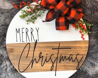 Handpainted Merry Christmas Wood Door Hanger - 20 inch