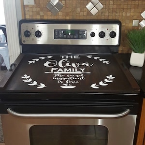 Personalized Rustic Wood Stove Top Cover: Kitchen Decor