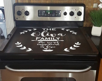 Personalized Rustic Wood Stove Top Cover: Kitchen Decor