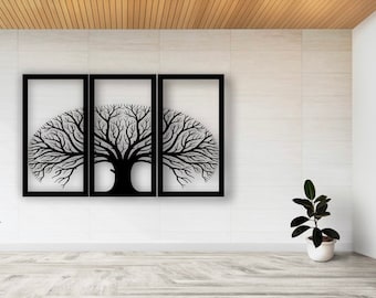 Tree of Life Wall Art – Large 3-Panel Handmade Wall Decor for Living Room, Modern Abstract Nature Artwork, Home Wall Hanging