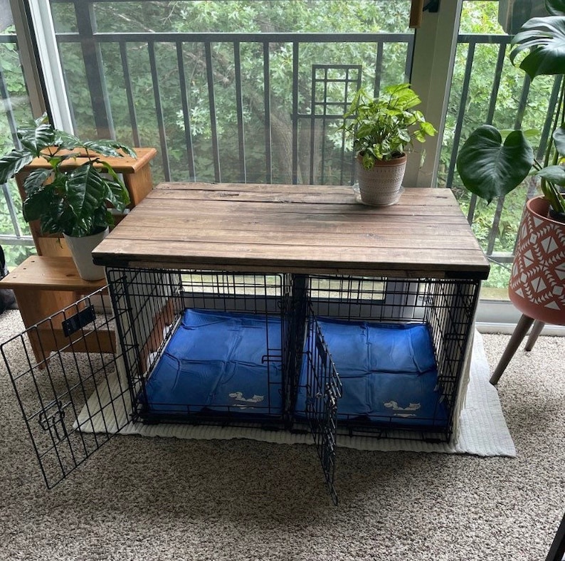 Dog Kennel Wood Table Top, Dog Kennel Cover, Dog Kennel Topper, Dog Crate top, Dog Crate Table, Crate Cover, Dog Kennel Furniture image 1
